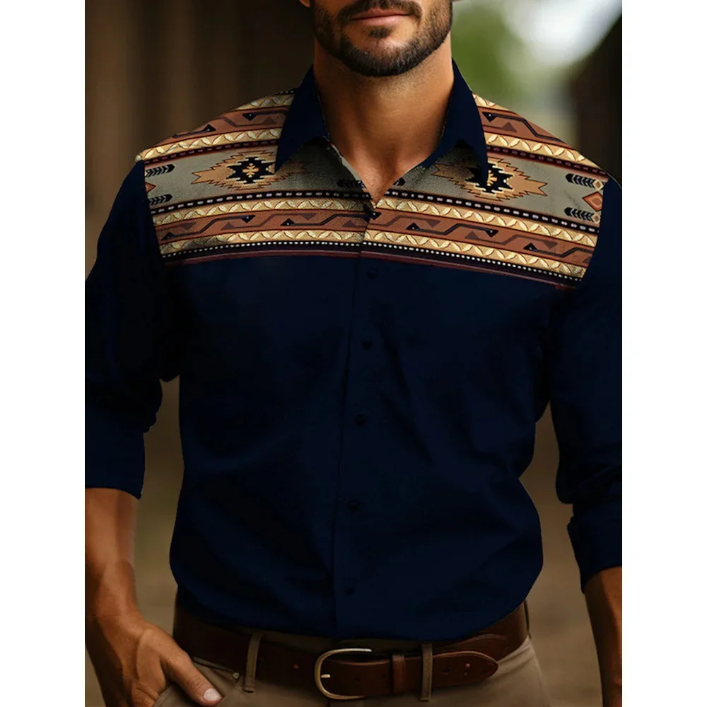 Heren vintage totem elegante mode heren klassiek overhemd vier seizoenen essentieel casual revers button-down overhemd zakelijke kleding