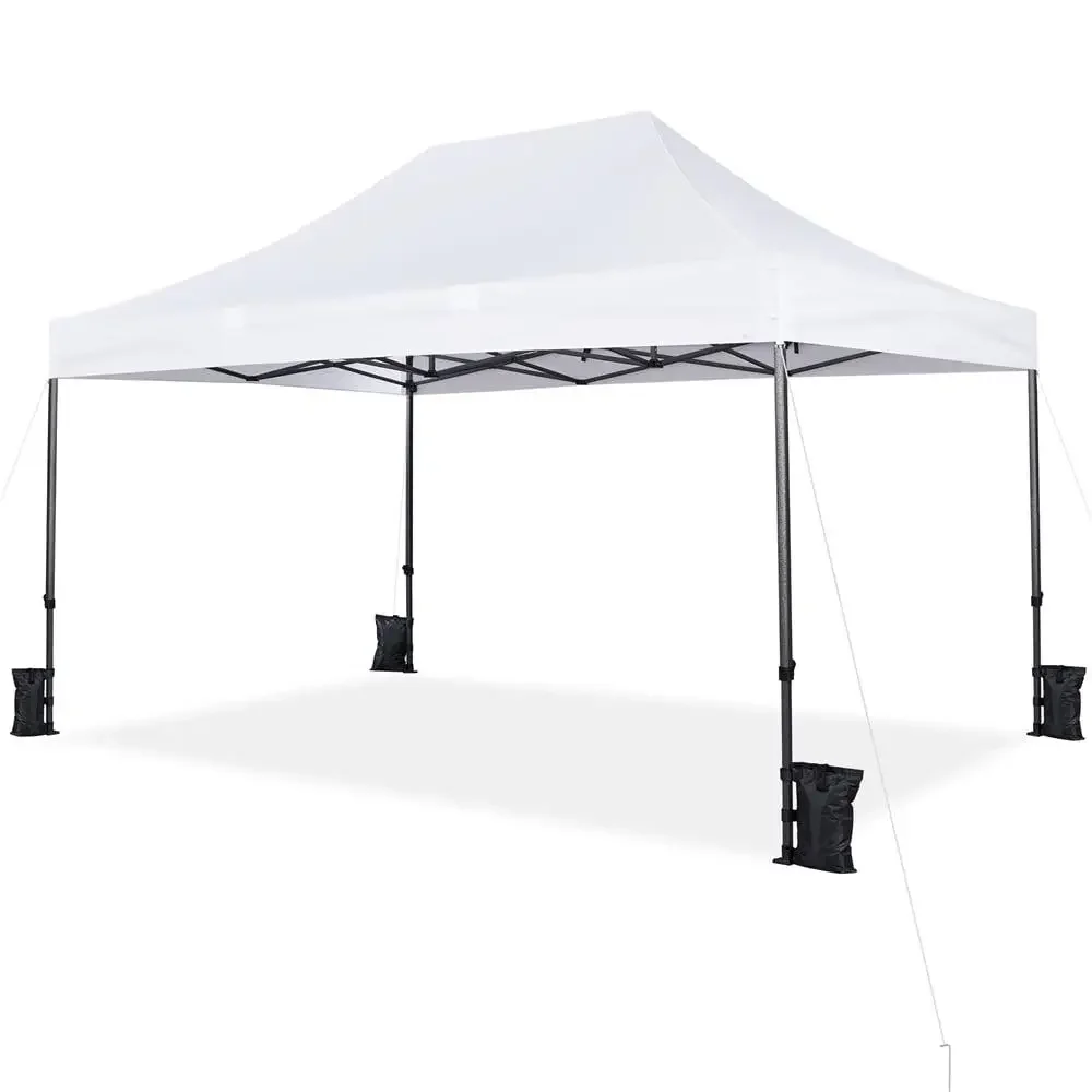 10x15ft Commercial Canopy Tent with UPF 50  Water-Resistant Adjustable Height Heavy Duty 15'x10' White Canopy Steel Frame Roller