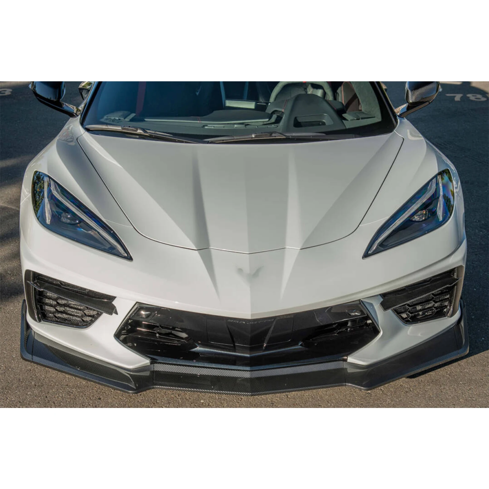 Chevrolet Corvette C8 2 도어 Z51 Stingray STG 3 2020-2024 광택 블랙 카본 룩 용 자동차 앞 범퍼 립 스포일러 스플리터 썸네일 5