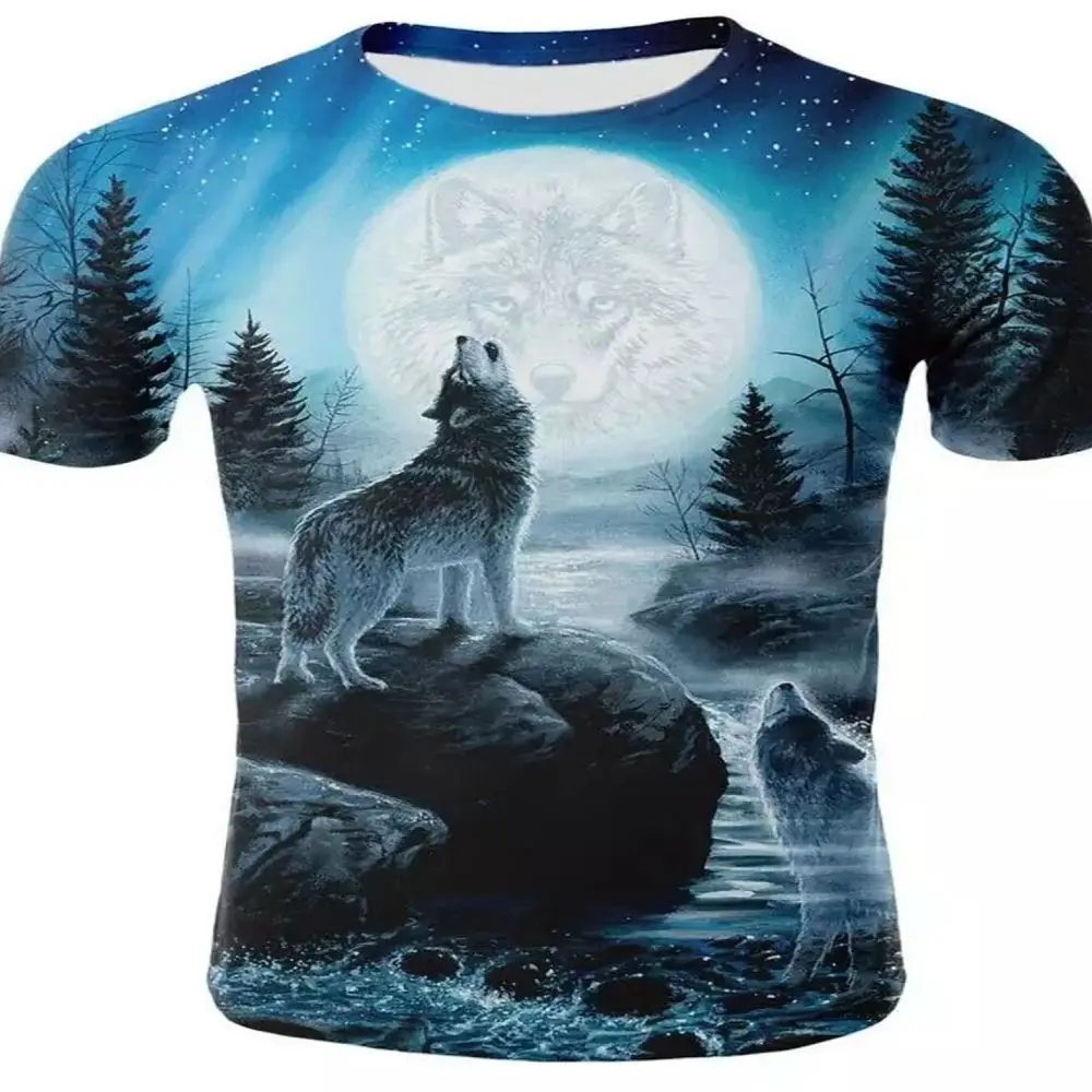 Wolf T-shirt 3d digital animal print graphic men\'s tops vintage t-shirt short sleeve comfortable pullover top