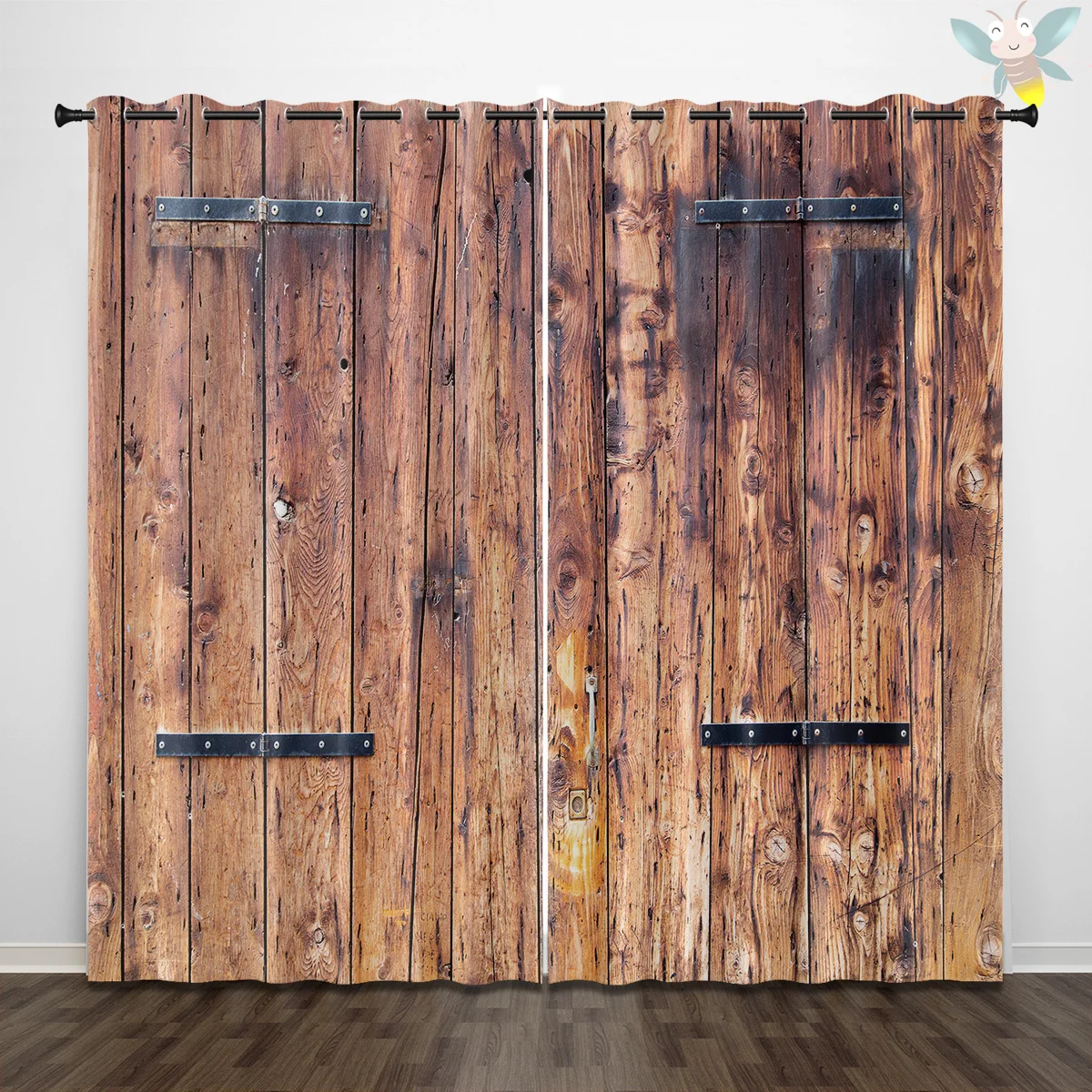 2pcs Vintage wooden door curtain, suitable for living room, bedroom, study, office, sliding window, french window