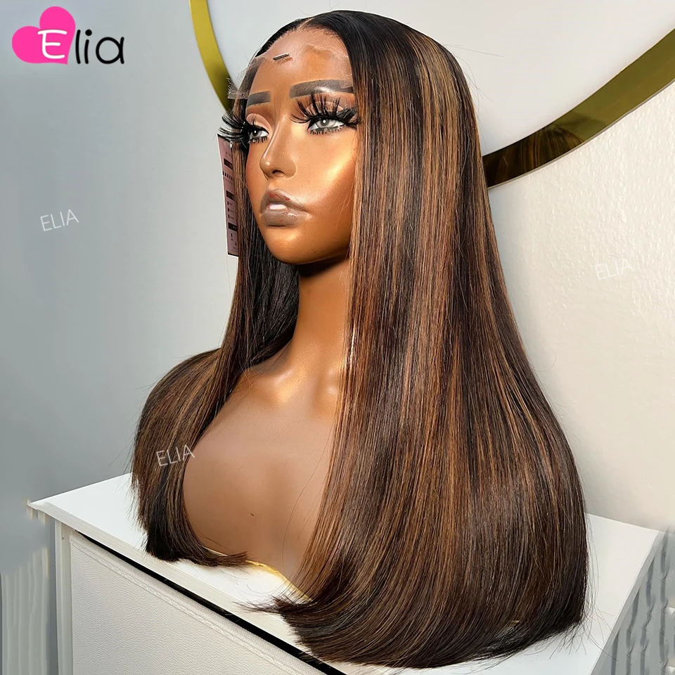 Elia Bone Straight Human Hair Dark Highlights Human Hair Wig Without Glue 13x6 Lace Frontal Wig 32 Inches Human Wigs In Offers