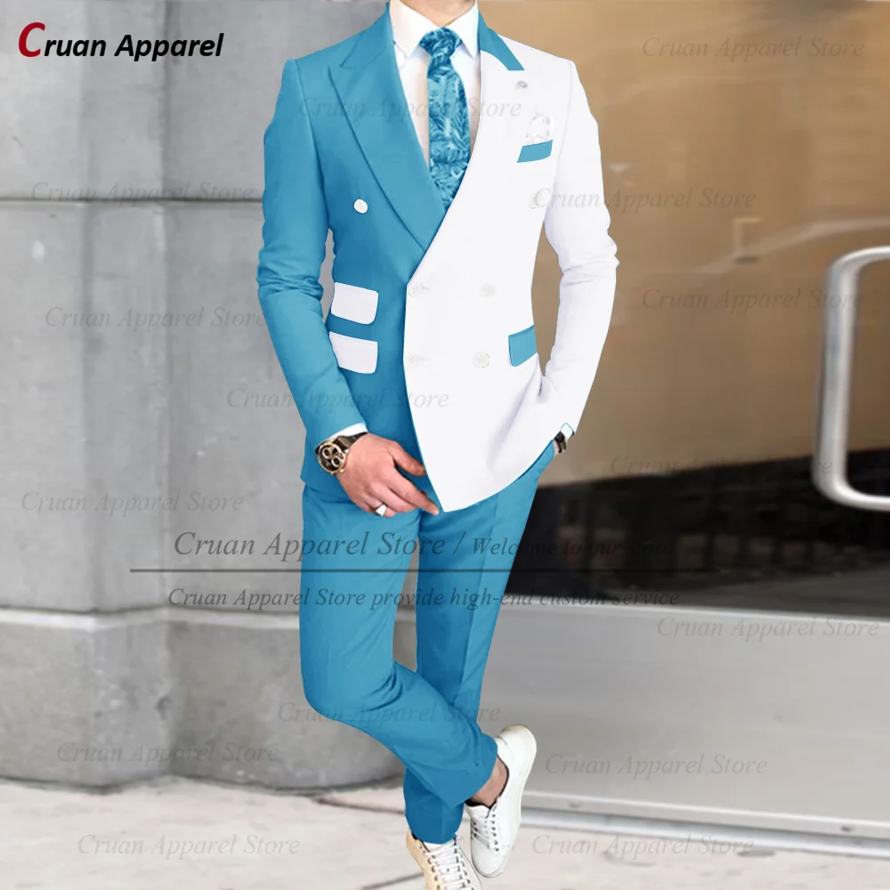 Fashion Red White Splicing Suit For Male Homecoming Formal Blazer Pants 2 Pieces Wedding Banquet Groom Luxury Formal Outfits