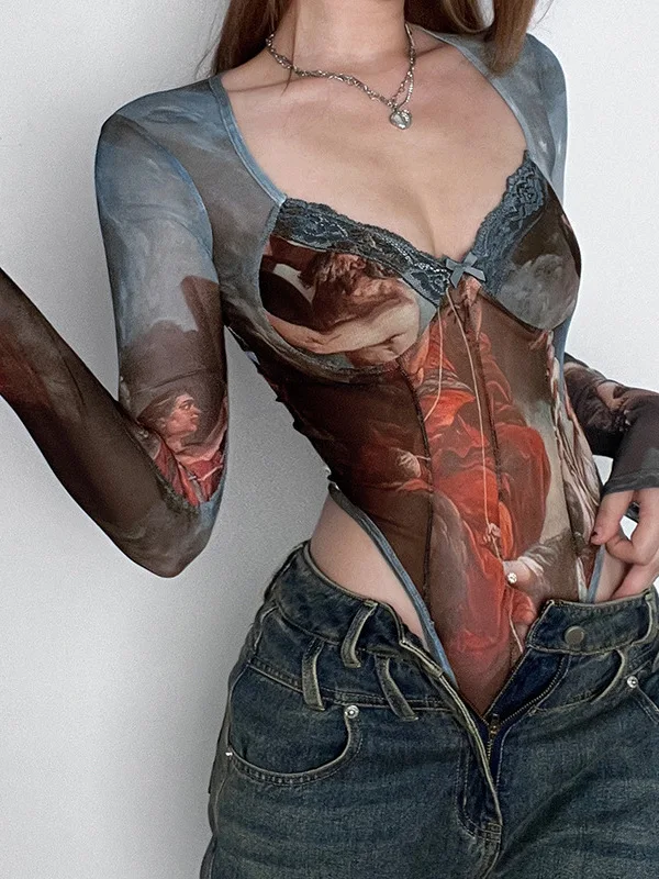 

Комбинезон с высокой талией и принтом V-Ne, женский облегающий цельный костюм, дышащий полиэстер, длинный свек, повседневная одежда, летняя мода