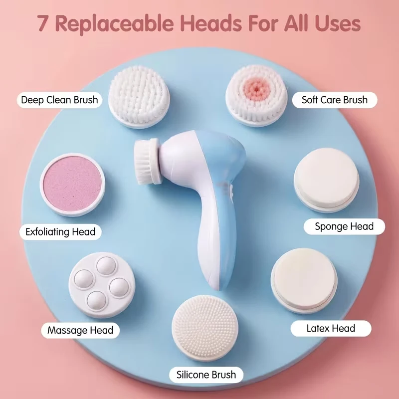 7in1 Electric Facial Cleansing Device – Multifunctional Electric Rotating Facial Cleansing Brush –Silicone Facial Cleansing Tool