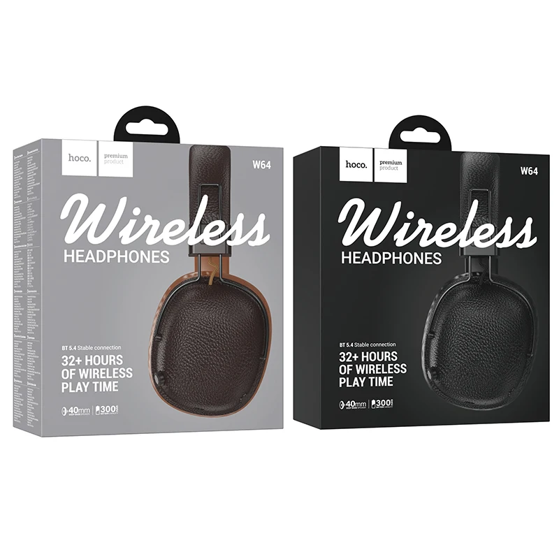 HOCO Retro PU Leather Wireless Bluetooth 5.4 Headphones 40MM Deep