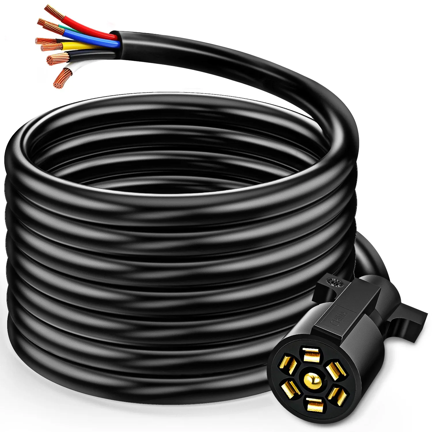 7 Way Trailer Extension Cord 16FT Heavy Duty 7 Pin Wiring Harness Cable for RV Camper Truck Off Road Vehicle Tow Connection