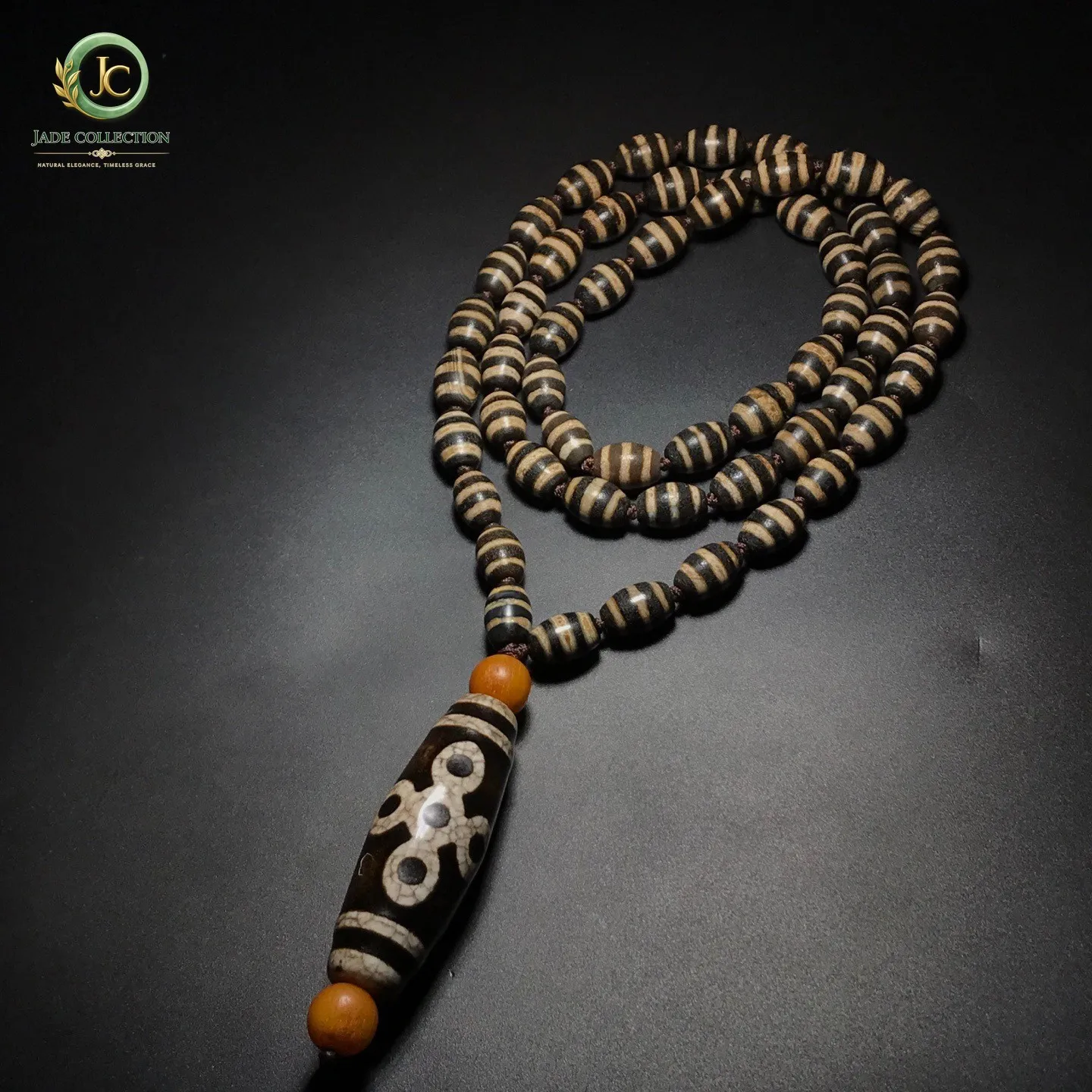 Unique Tibetan Old Agate Dzi Lines 5 Eyes Lightning Beads Necklace J0506