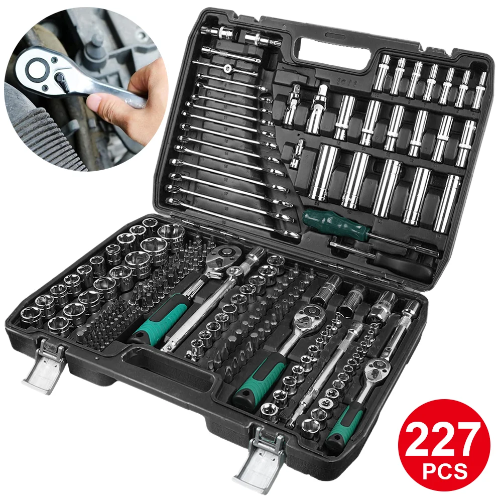 Image of 22-teiliges Ratschenschlüssel-Set, Autoreparatur-Werkzeugset, 72-Zahn-Ratschenschlüssel, professioneller Werkzeugkoffer aus Chrom-Vanadium-Stahl