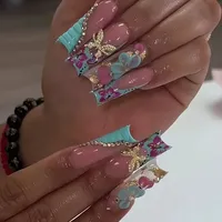24Pcs Brown Long Coffin False Nails Glitter Ballet Wearable with French Design Fake nails Full Press on Nail Ins Nail Tips Art