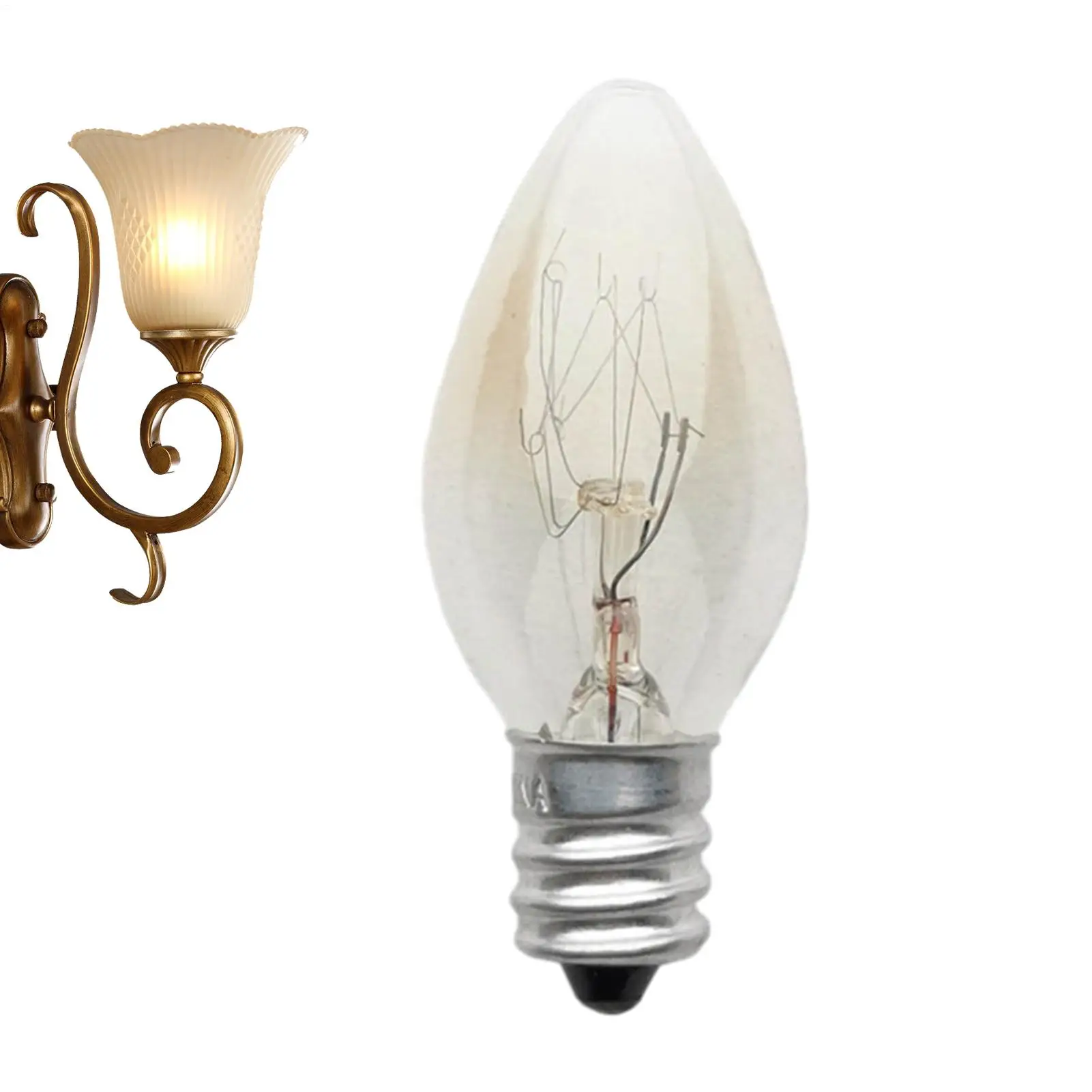 

E12 C7 Bulb Aluminum Small Screw Mouth Salt Lamp Aroma Lamp Incandescent Tungsten Night Lamp Bulb 220V-240V 10W