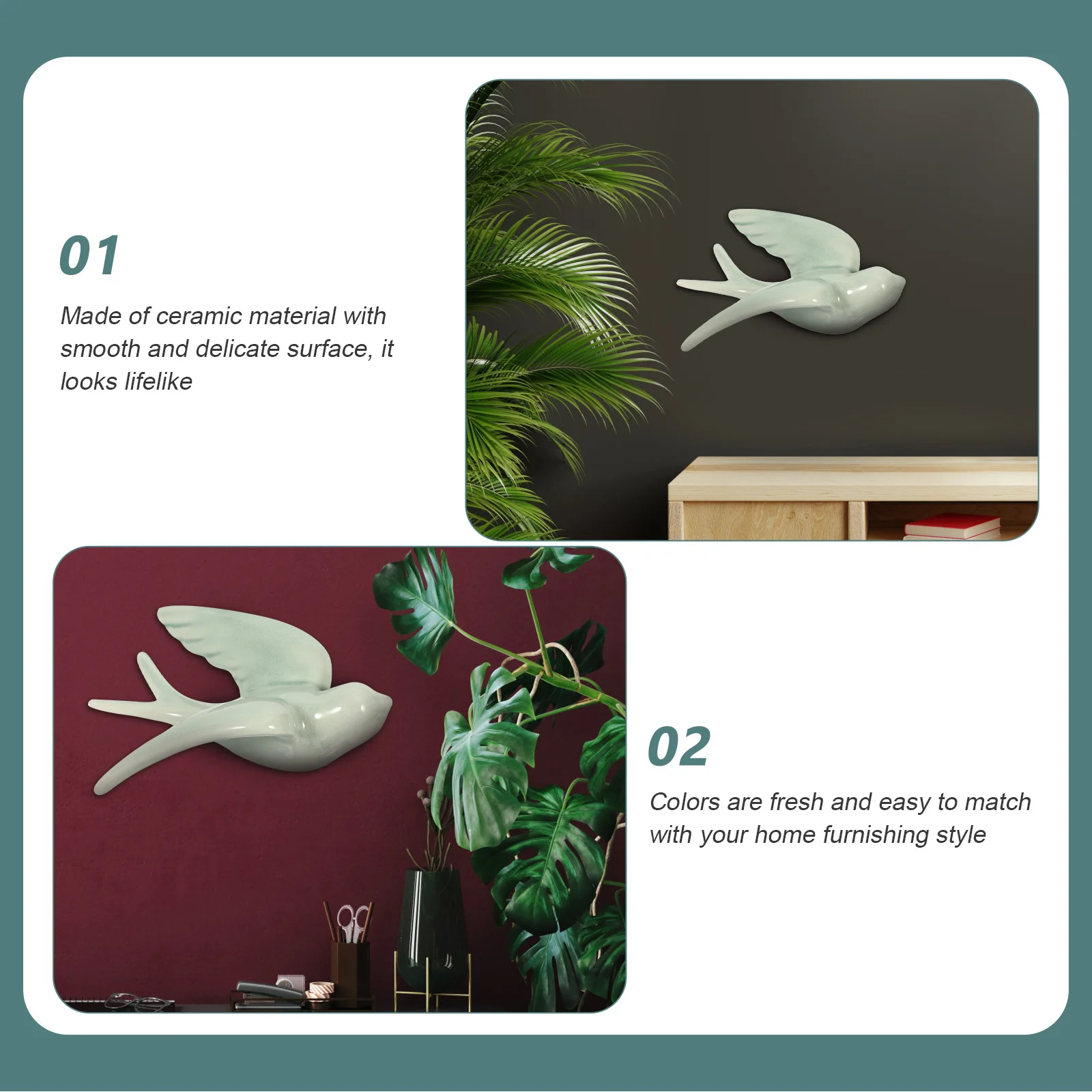 

Ceramic Bird Wall Decor Bird Shape Pendant Bright Indoor Wall Hanging Art for Bedroom Garden Home Office Decoration