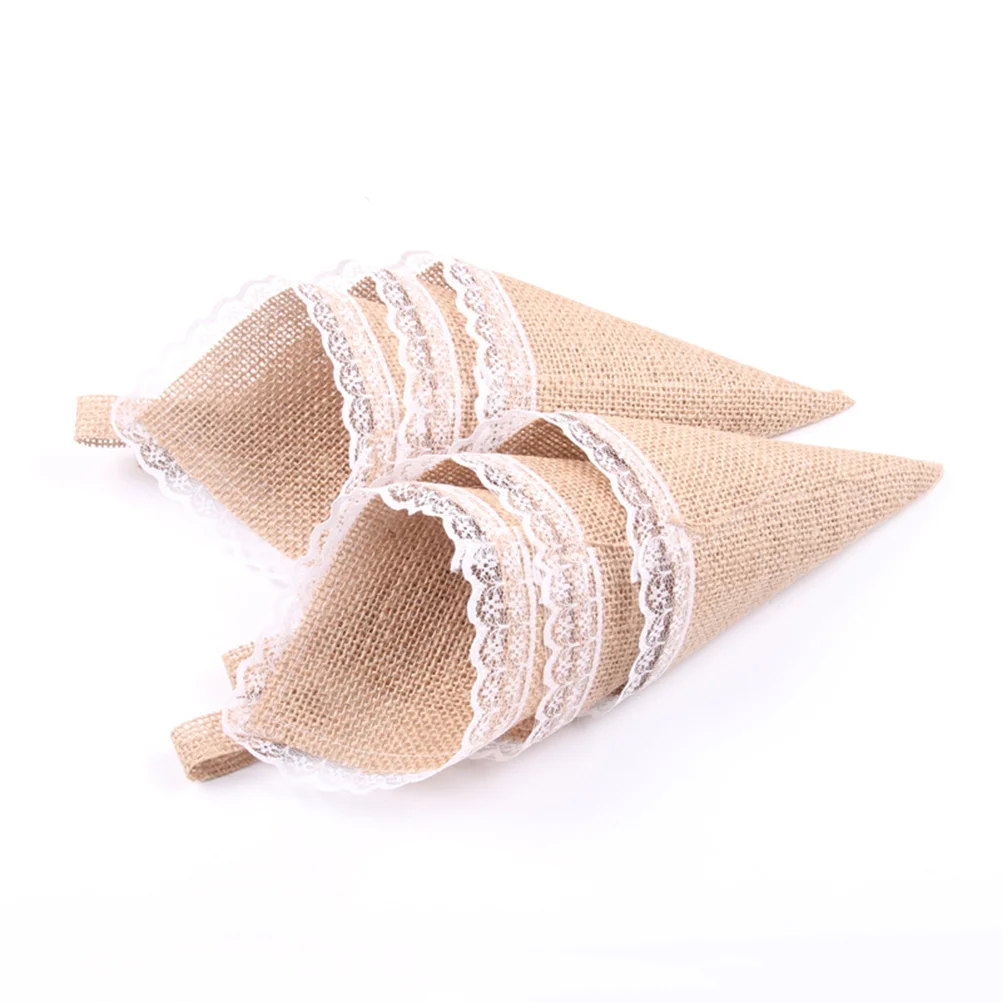 

10pcs Burlap Flower Cone Holder Wedding Decoration Confetti Organizer Birthday Party Candy Bag Festival Craft Supply