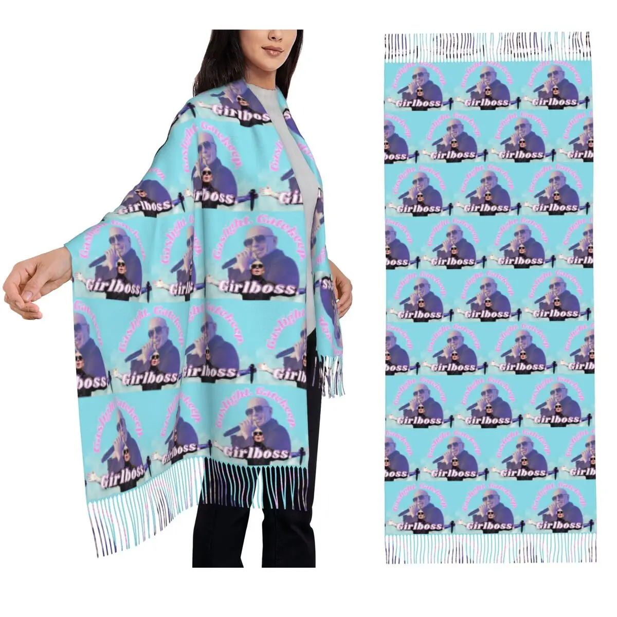 

Mr. Worldwide Says To Girlboss Scarf Tassel Scarves for Women Soft Warm Shawls and Wraps Large Fall Winter Shawl Wrap