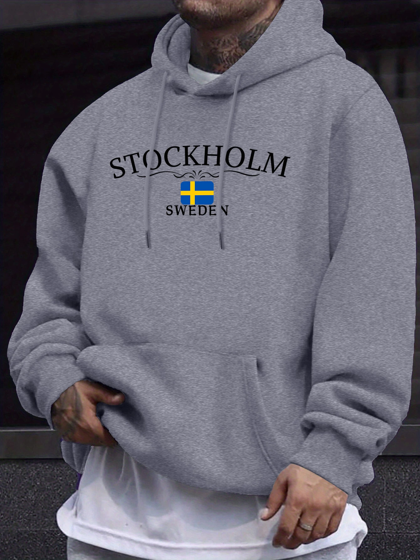 Stockholm Sweden Letter Pattern Streetwears Man Loose Trendy Hoodie Autumn Basic Sweatshirts Casual High Street Pullovers Unisex