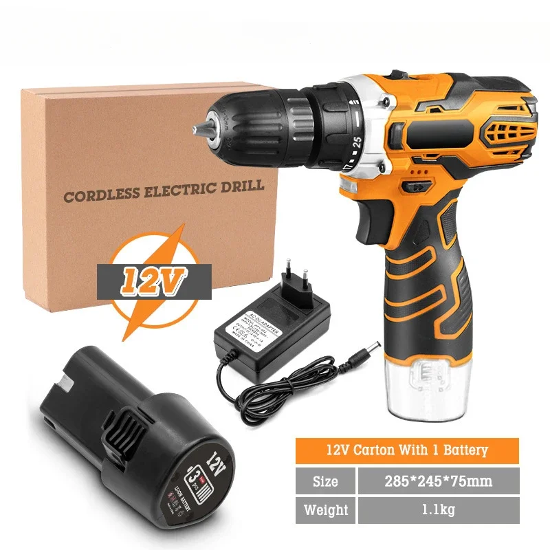 12V 16.8V 21V Electric Drill Brushless Cordless Drill Household Mini Electric Screwdriver Wireless Power Lithium-Ion Battery