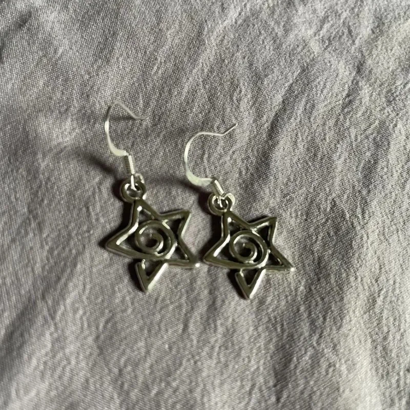 Y2k Personalized Pentagram Swirl Silver Color Earrings Women Fashion Party Vacation Sweet Cool Hottie Jewelry Accessories