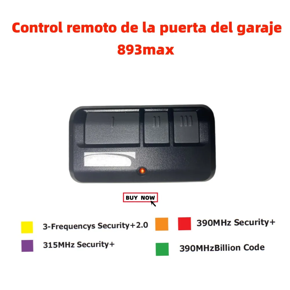 893Max Remote Control For Garage Door Opener Compatible With 390Mhz Billion Code Remote Security 2.0 Remote