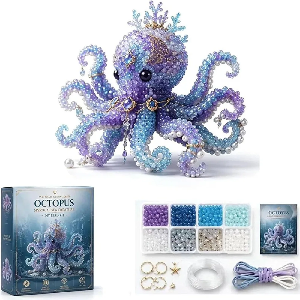 Handmade DIY Marine Organism Beaded Embroidery Kit Tiny Colorful Mythical Ocean DIY Bead Kit Mini Educational
