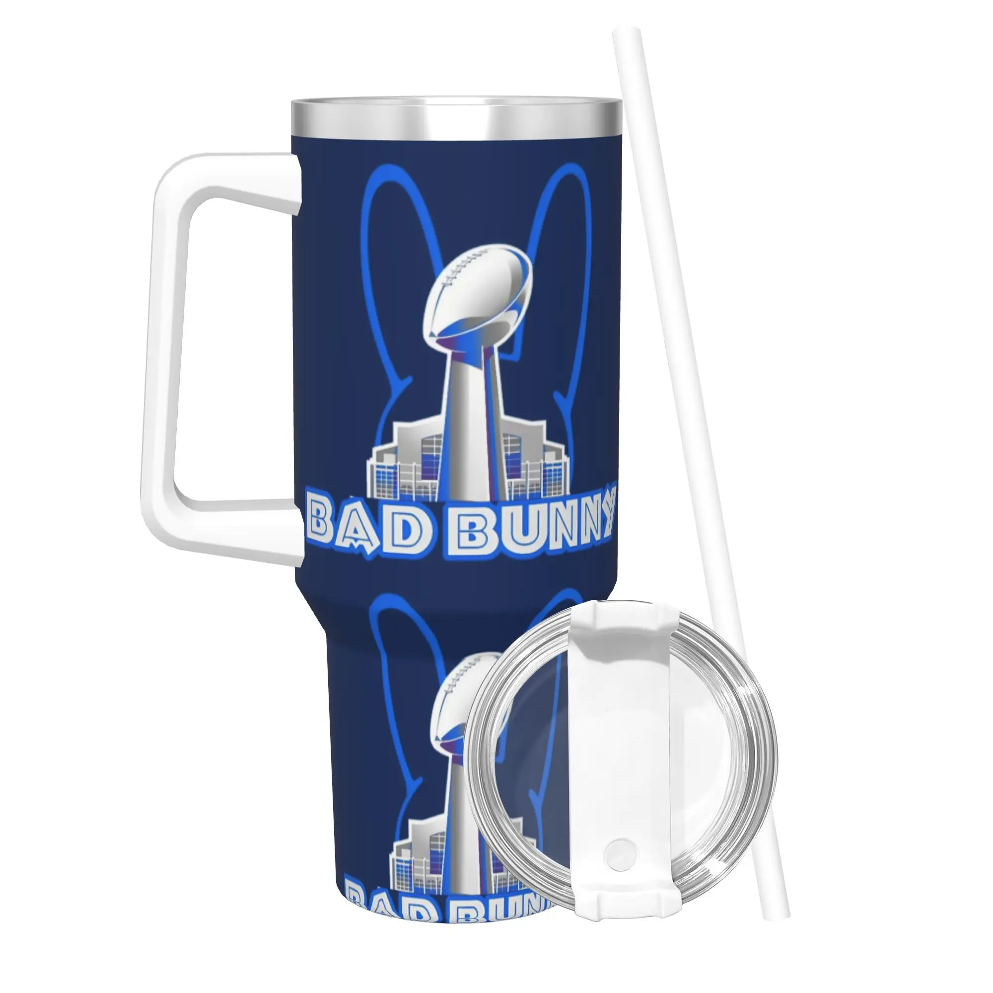 

Термокружка Bad Bunny 2026 Benito Bowl с вакуумной изоляцией, для кофе, смузи, чая, воды, с крышкой и соломинкой, 40 унций