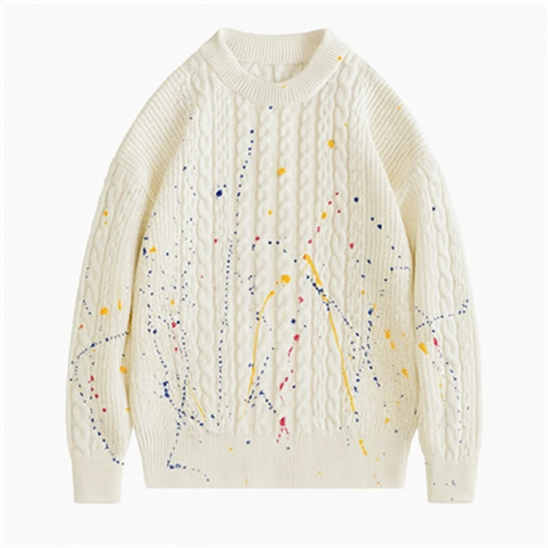 

American ink-wash Graffiti Twisted Sweater men's Autumn Winter Trendy Loose Men Casual Pullover O-Neck Sweaters