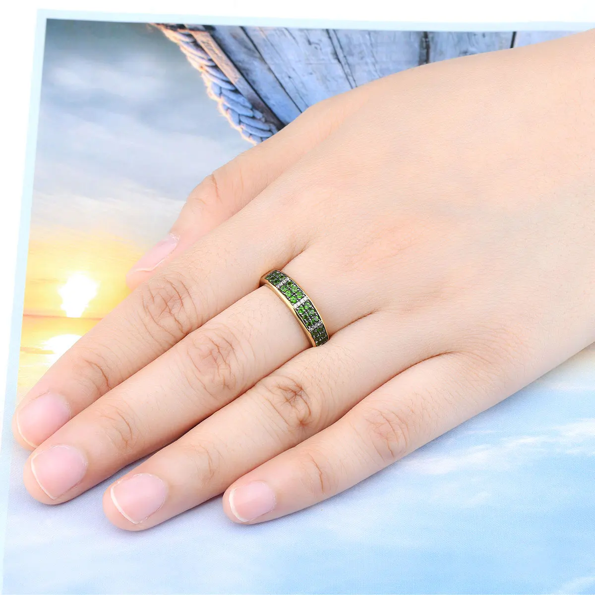 Natural Chrome Diopside Silver Unisex Ring Yellow Gold Plated 0.8 Carats Gemstone Lover's Fine Jewelrys S925 Top Quality - Image 6