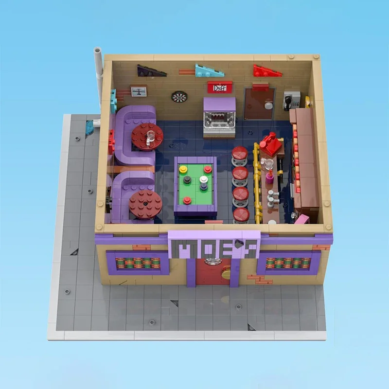 1736pcs Simpsoned Modular Moe's Tavern MOC Creative Street View Building Model Block Architecture DIY Assembly Model Toy present