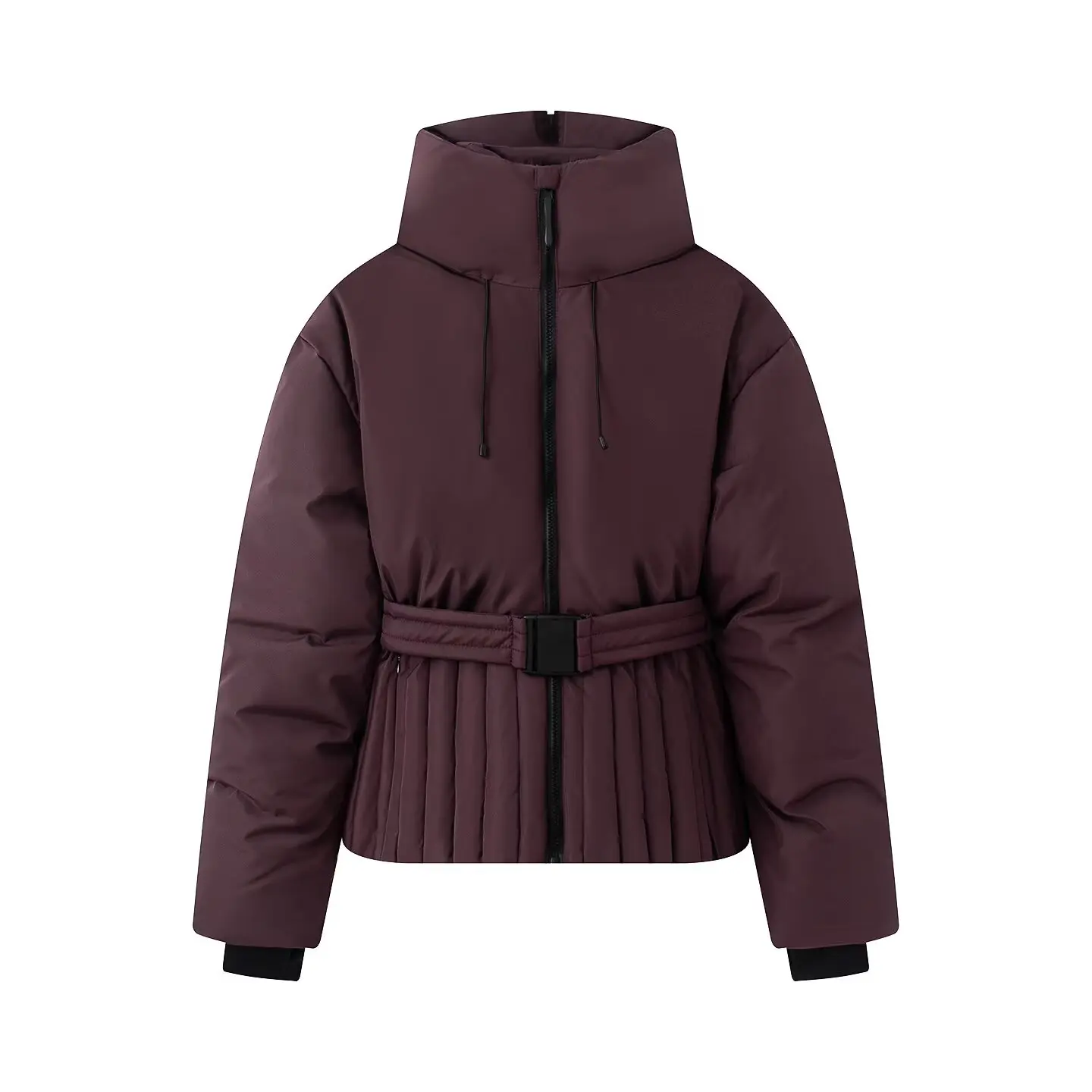Fashionable Thickened Snowboard Jacket Women's Belted Outerwear Standard Fit Polyester Zipper Closure Short Coat