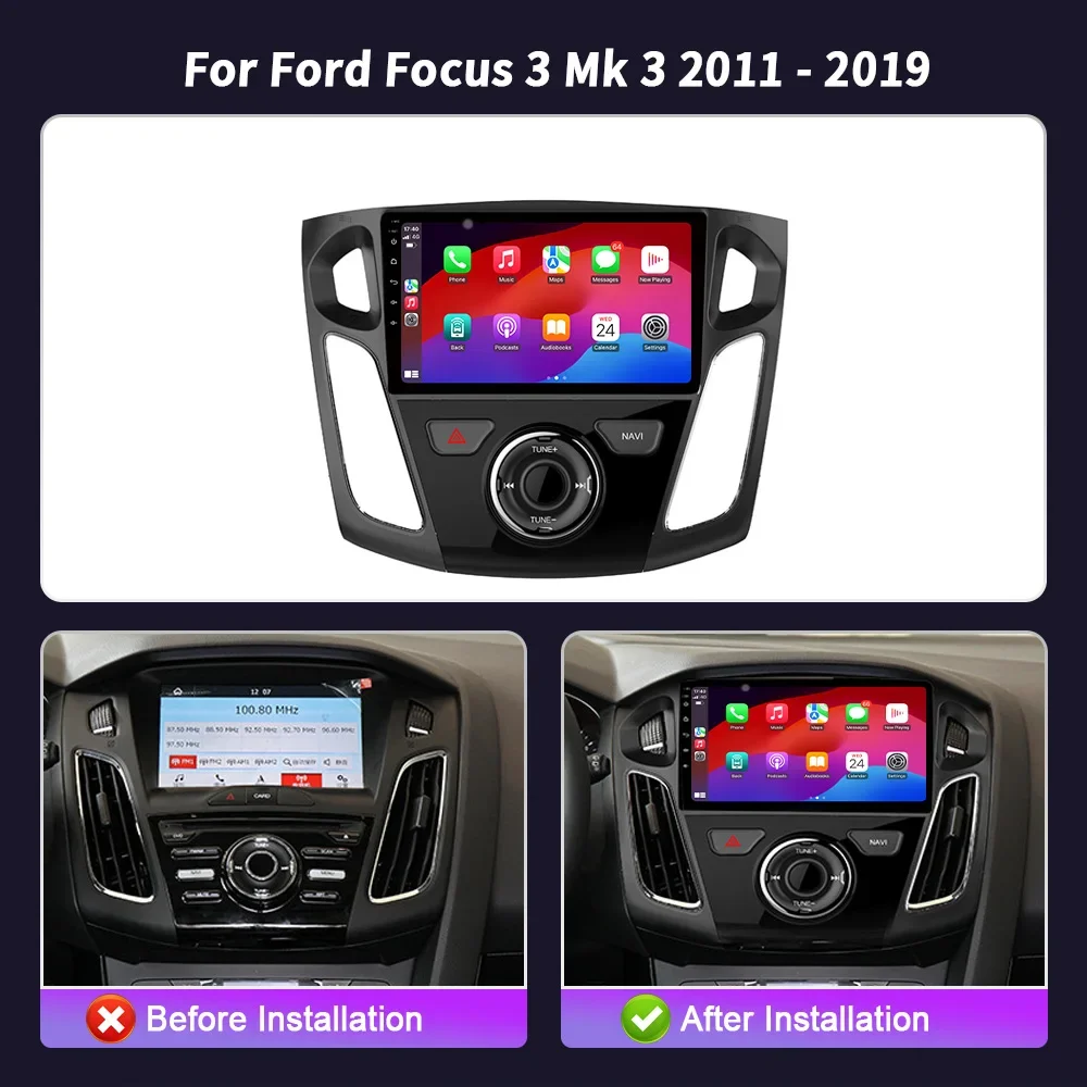 Android 14 For Ford Focus 3 Mk 3 2011 - 2019 Car Radio Multimedia Central  Navigation 4G GPS Carplay 2 Din Android Screen