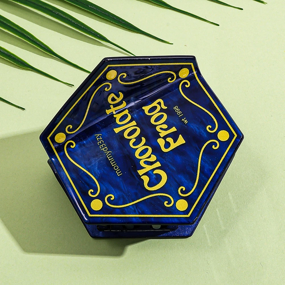 Vintage Blue Chocolate Frog Box Hair Claw Clip Hexagonal Magical Movie Inspired Shark Jaw Clip Cartoon Accessories for Women - view 5