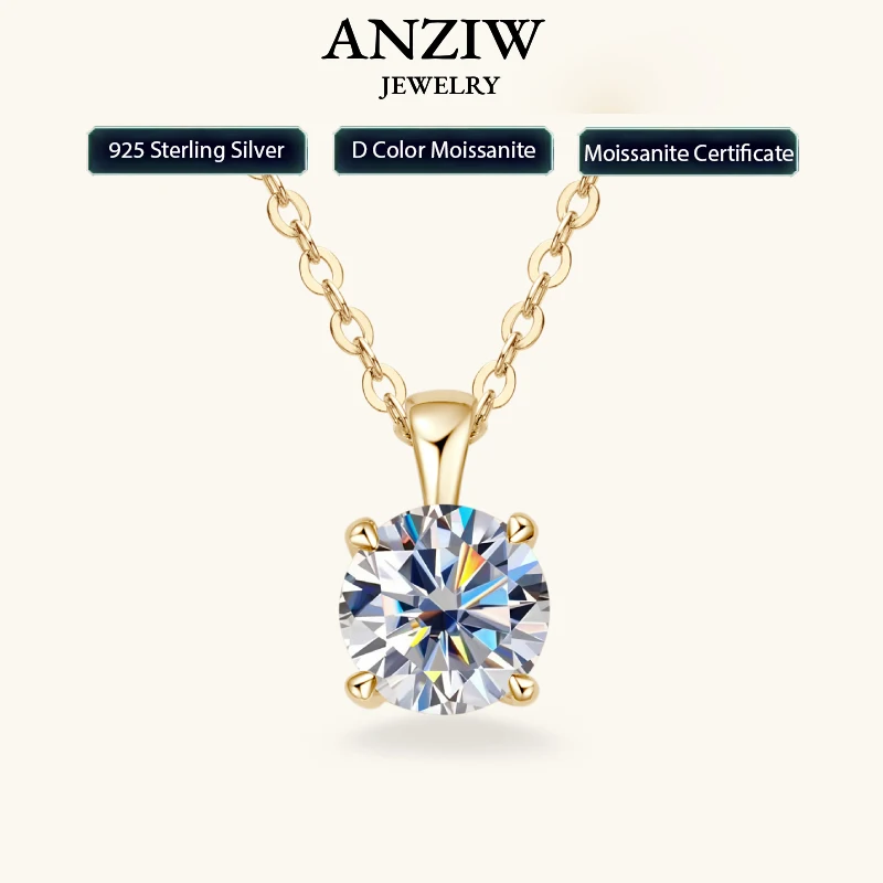 

1,0 карата 2 карата 3 карата D муассанит пасьянс ожерелья 18-каратного позолоченного кулона оригинальная настоящая серебряная цепочка 925 ювелирные изделия для женщин