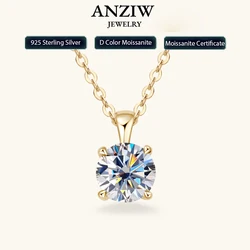 6.5mm 1.0กะรัต D Moissanite สร้อยคอลดลงโซลิแทร์18K จี้ชุบทองแท้เครื่องประดับโซ่เงิน925แท้สำหรับผู้หญิง