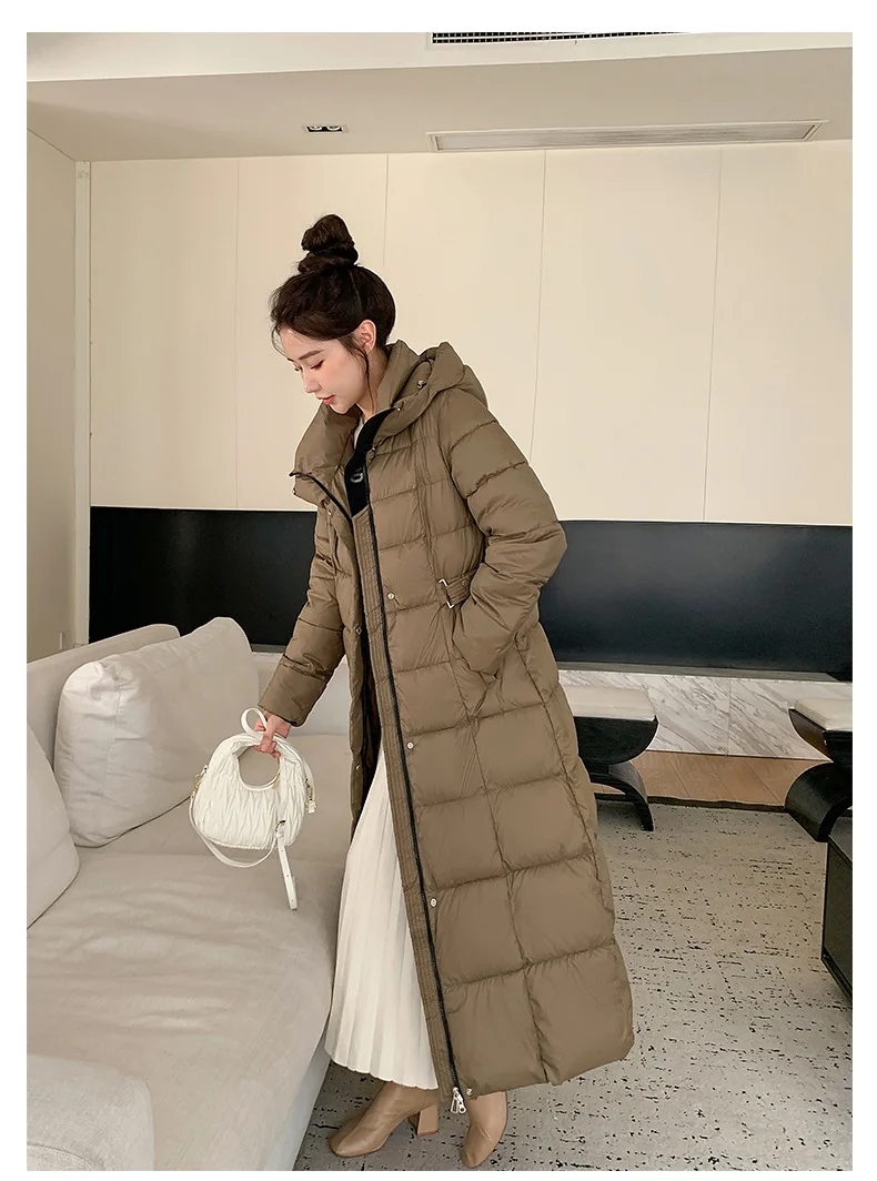 Winter Ladies Long Warm Down Jacket Big Size Puffer Outwears Thicken Hooded Down Coat Women Light Thin White Duck Jacket Parkas