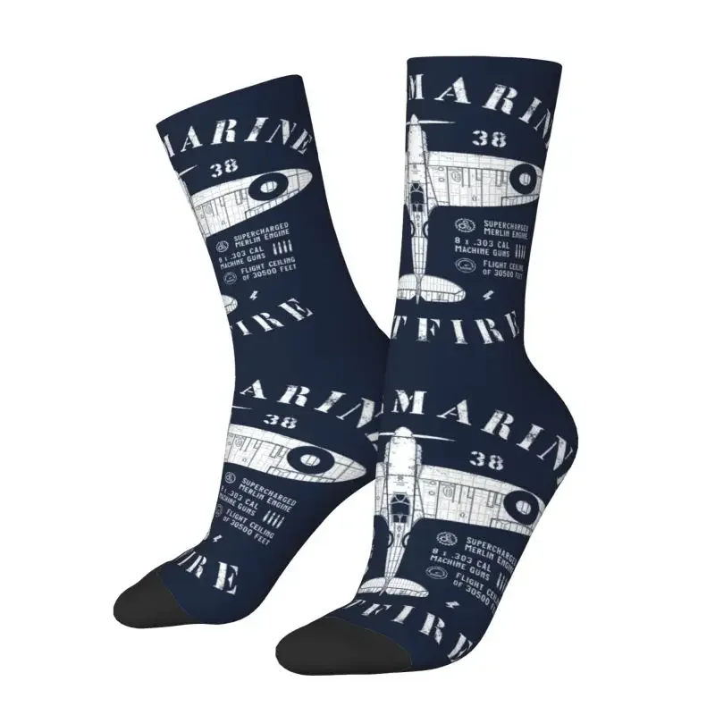 Kawaii Men's Supermarine Spitfire Dress Sock Unisex Breathable Warm Funny Fighter Plane Pilot Aircraft Airplane Crew Socks