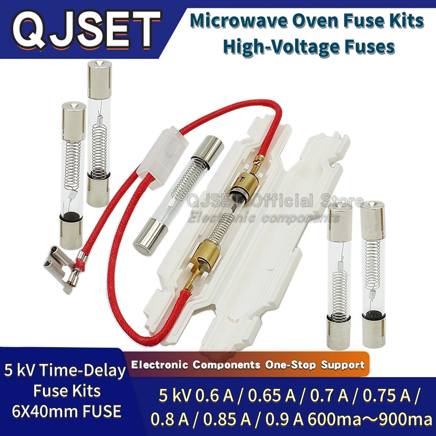 5pcs/1set 5KV Special Microwave Oven Fuse 6X40MM 0.65A 0.7A 0.75A 0.8A 0.85A 0.9A High-Voltage Fuse Holder Kit 5000V 700mA 6*40