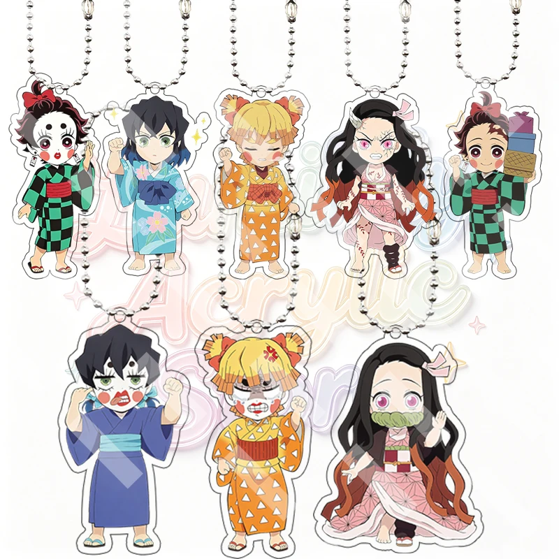 Llavero de acrílico con cuentas de personajes de anime de Demon Slayer (Inosuke, Nezuko, Zenitsu) versión Q, colgante para bolso, decoración de fiesta, juguete.