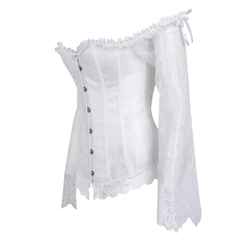 Корсетный топ с открытыми плечами, большие размеры, бурлескные костюмы, бюстье и корсеты на шнуровке с цветочным принтом, с длинным рукавом, винтажные сексуальные вечерние костюмы