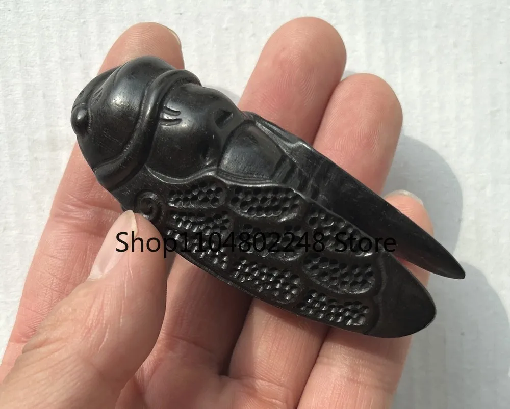 Ebony Wood Carved Cicada Pendant Statue Collection Hand Toy Decor