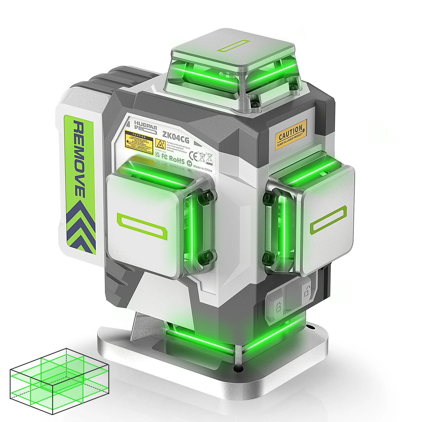 

Huepar Pro ZK04CG Laser Horizontal 16 Green 4D Line Green Smart Accurate Laser Level Horizontal Self-Leveling Tools