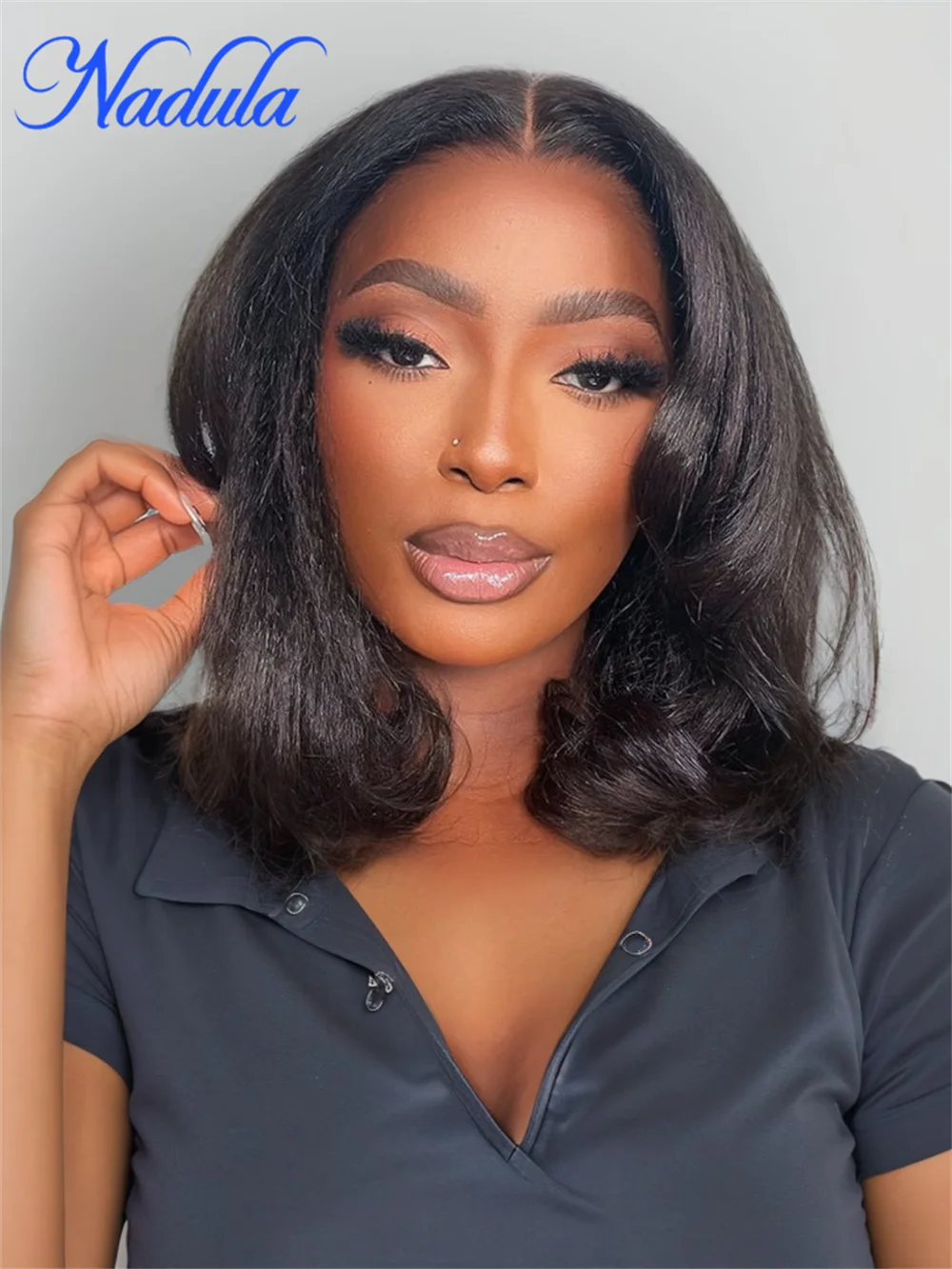 Nadula Hair-Perruque Bob Lace Closure Wig sans colle, cheveux Yaki lisses, 7x5, 13x4, pré-implantés, aspect naturel