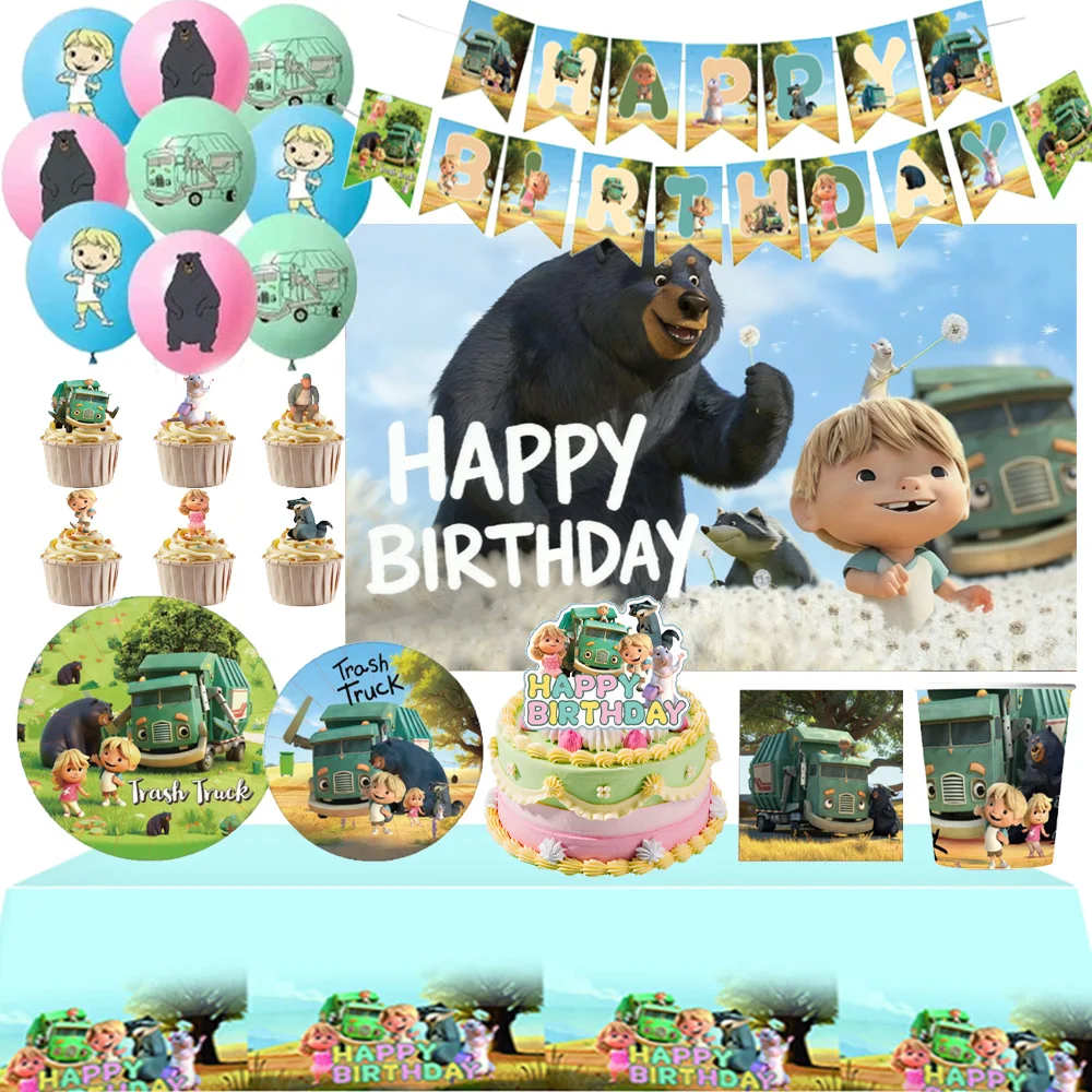Müllwagen Geburtstag Party Dekoration Hintergrund Cartoon Anime Luftballons Tasse Teller Tischdecke Baby Shower Party Supplies Kinder Geschenke