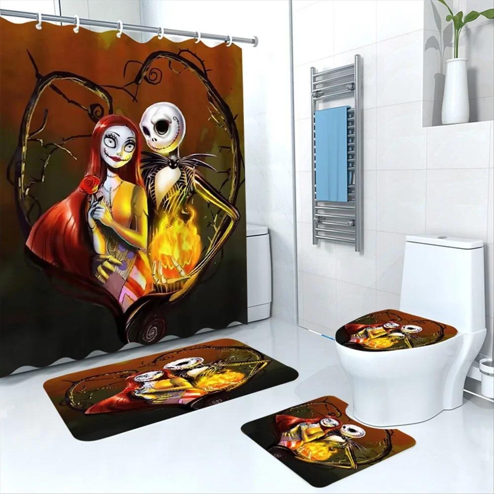 Nightmare Before Christmas Shower Curtain Sets Zombie Bride Jack Bathroom Halloween Decor for Bathroom Waterproof