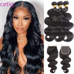 Brazilian Body Wave Bundles With Closure Cheap Grade 12A Indian Virgin Unprocessed Human Raw Hair Weave Bundles With 4x4 HD Lace