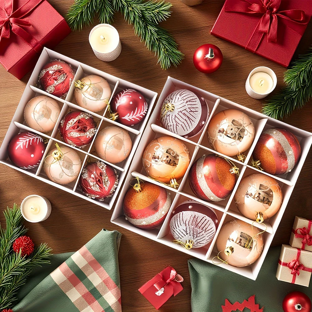 

Красные, белые, золотые рождественские безделушки, 9 шт., 6 см, елочные шары, украшения, рождественские товары для рукоделия, рождественские украшения