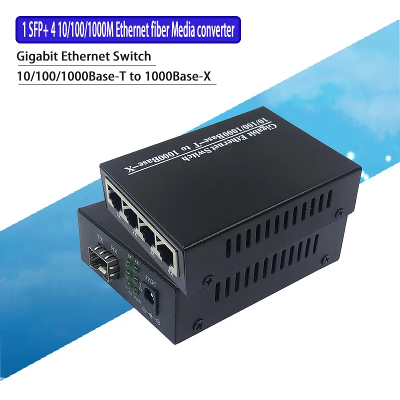 

1SFP4UTP Fiber media RJ45 Gigabit Media Converter SFP 4*10/100/1000M Ethernet Converter Transceiver fiber optical switch