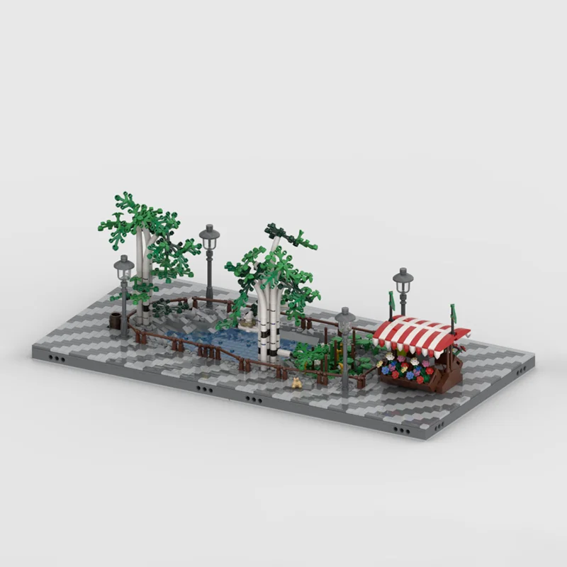 モジュール式都市建築 Moc ビルディングブロック モジュール式小さな公園 池付き テクノロジーブロック クリスマス DIY おもちゃ 建設ギフト