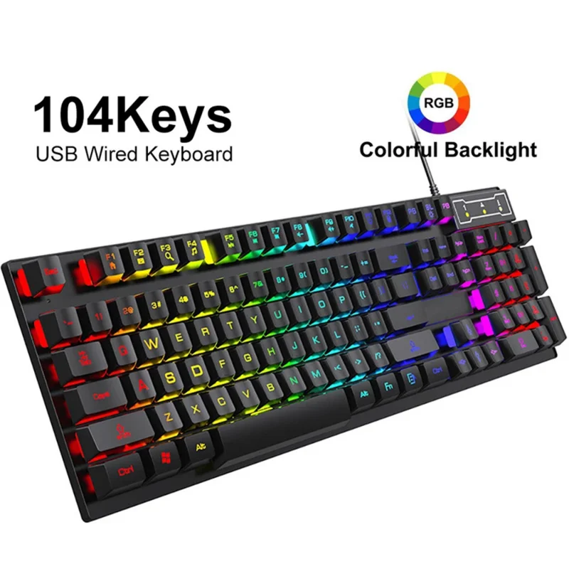 

104-клавишная проводная клавиатура RGB, красочная игровая клавиатура, механическая клавиатура, стандартная клавиатура для ноутбука с ОС Windows