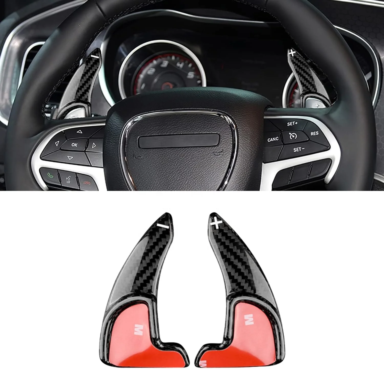 Carbon Fiber Steering Wheel Paddle Shifter Extensions Cover Shift Paddles Interior Trim Accessories for Dodge Charger/Challenger