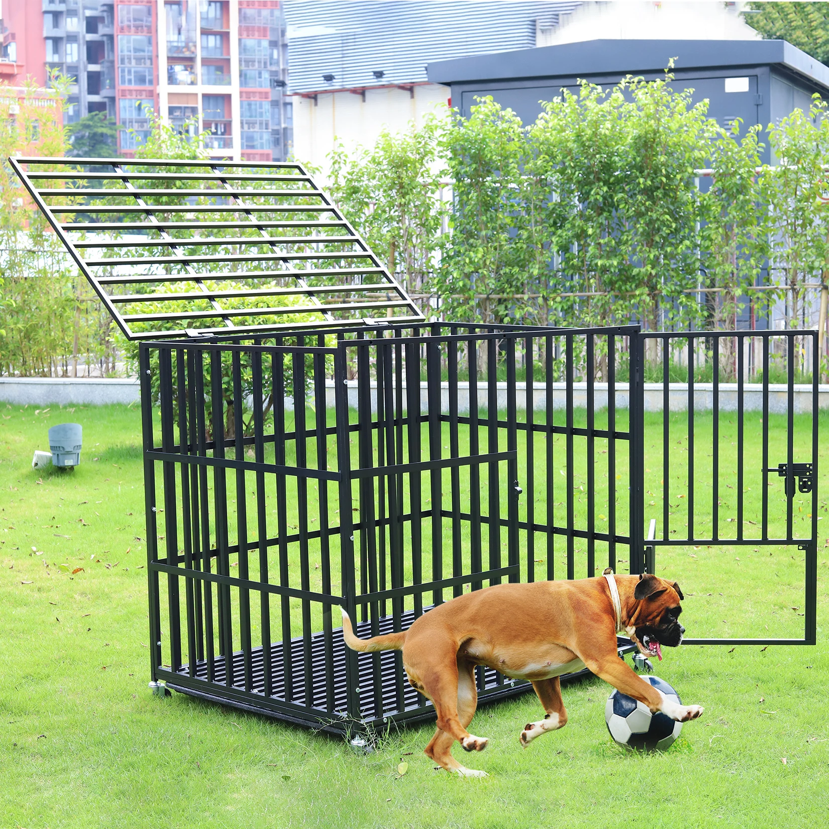 Rolling Zware Xxl Grote Huisdier Kooi Dikke Metalen Bench Kennel Kinderbox Met Lade - afbeelding 1