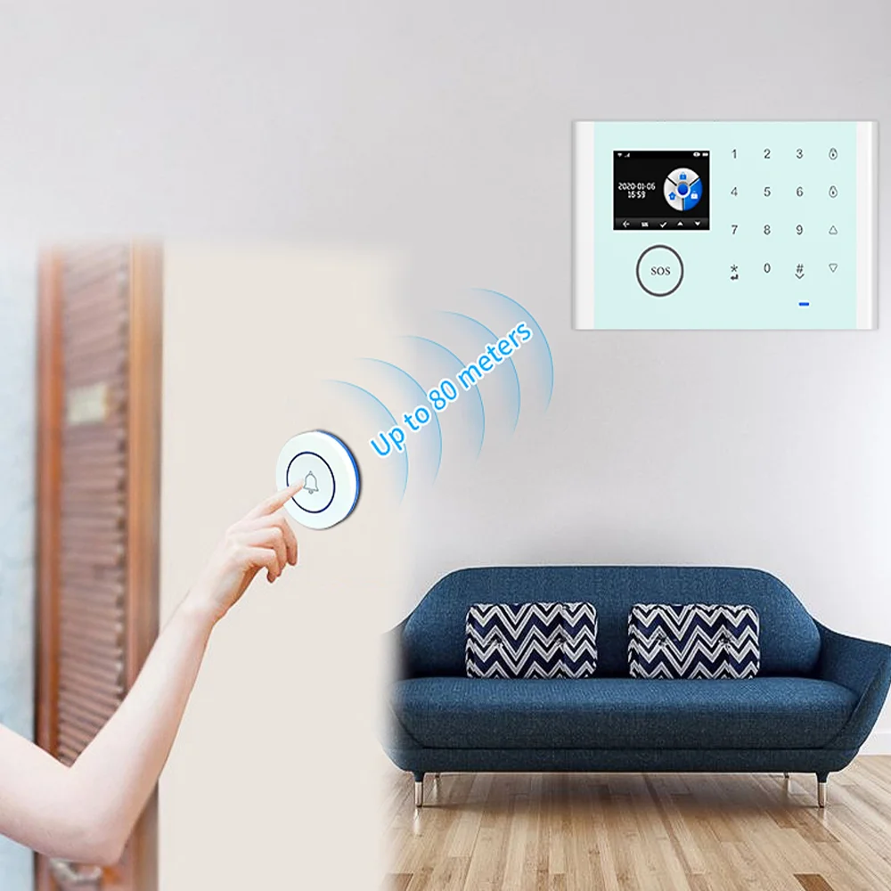 ACJ Mini pulsante campanello senza fili forma rotonda 433MHz pulsante di frequenza sensore campanello per porta per sistema di allarme antifurto domestico